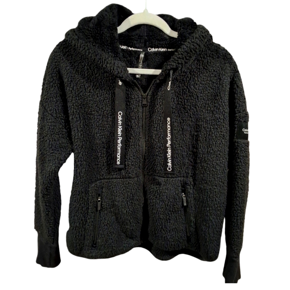 Calvin Klein Performance Women’s Black Fleece Teddy Zip Up Jacket - size Medium